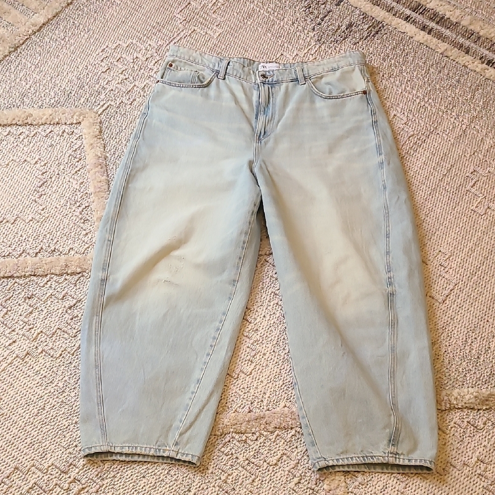 Zara Light Blue Barrel Denim Jeans